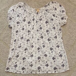 Bit & Bridle Black and White Floral Blouse Sz lg